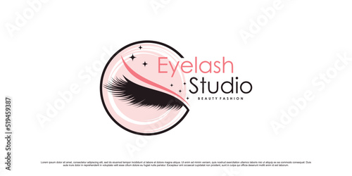 Elegant eyelash extension logo design for beauty makeup studio with creative element Premium Vector