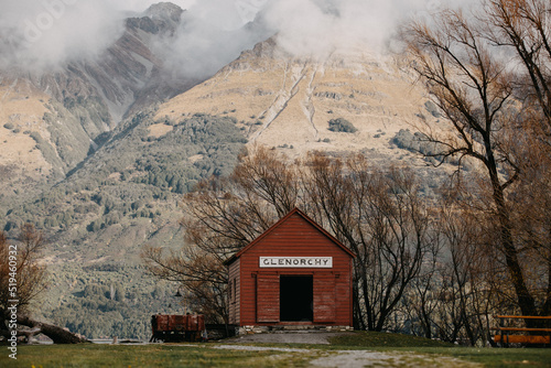 Iconic Glenorchy Wharf Shed on a winter day. Glenorchy village, Otago, New Zealand photo