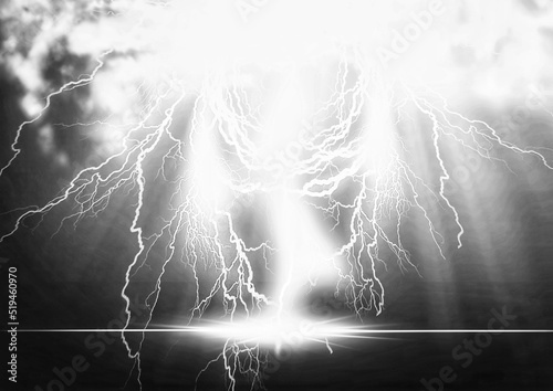 嵐の概念で地上に落ちる雷のイラスト