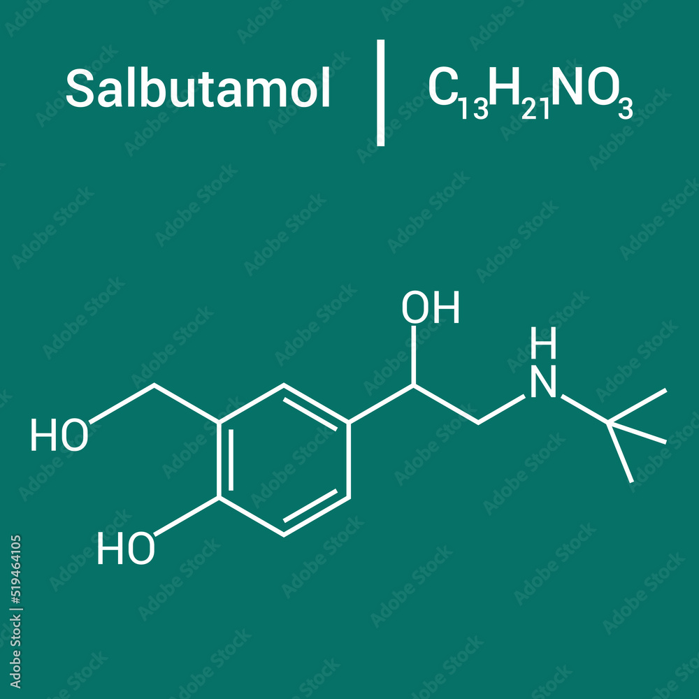 Fototapeta premium chemical structure of Salbutamol (C13H21NO3)