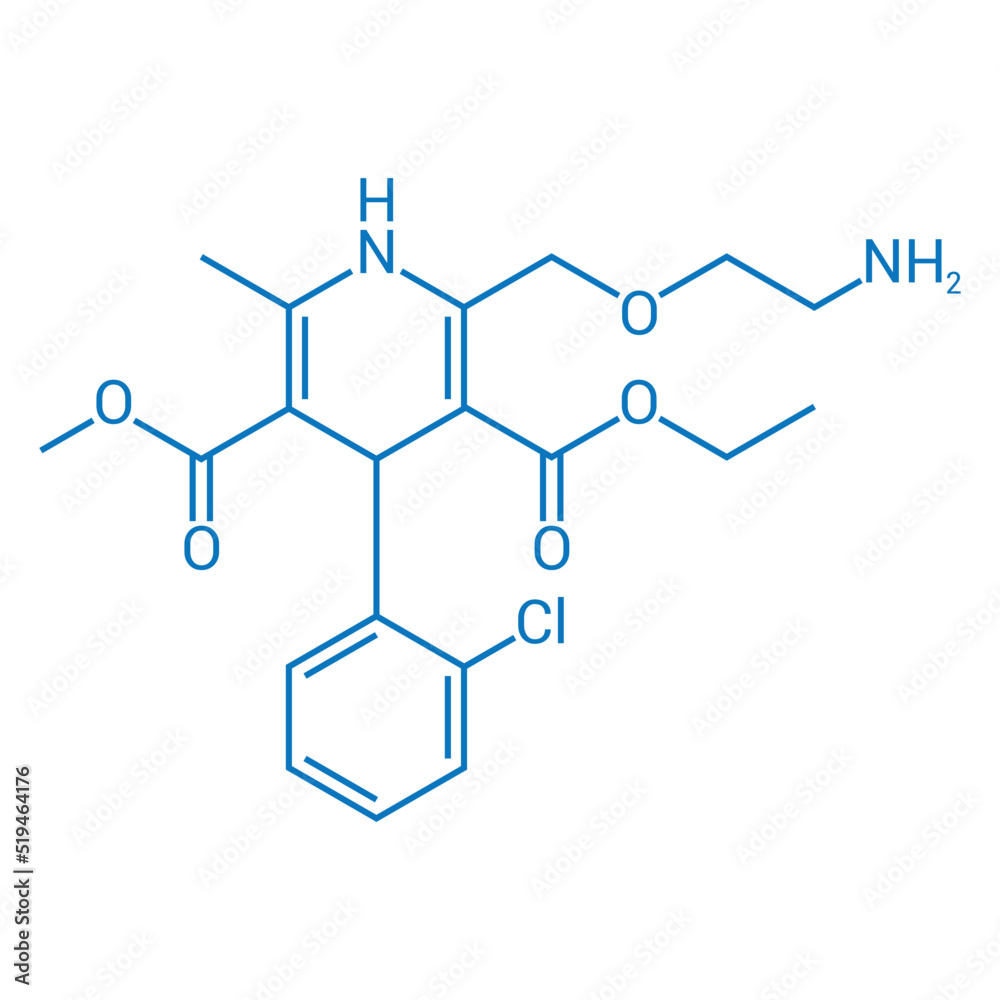 chemical structure of Amlodipine (C20H25ClN2O5)