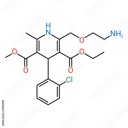 chemical structure of Amlodipine (C20H25ClN2O5) photo