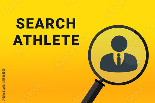 Athlete career. Build a career concept. Athlete working. Athlete career text on yellow background. Loupe symbolizes job search. Wallpapers on theme jobs.