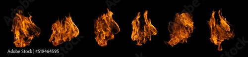 Fire collection set of flame burning isolated on dark background for graphic design usage
