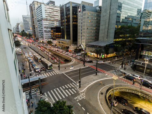 Sao Paulo, Brazil, July 06, 2022. Traffic of Vehicles in Paulista Avenue, central region of Sao Paulo, #519464763