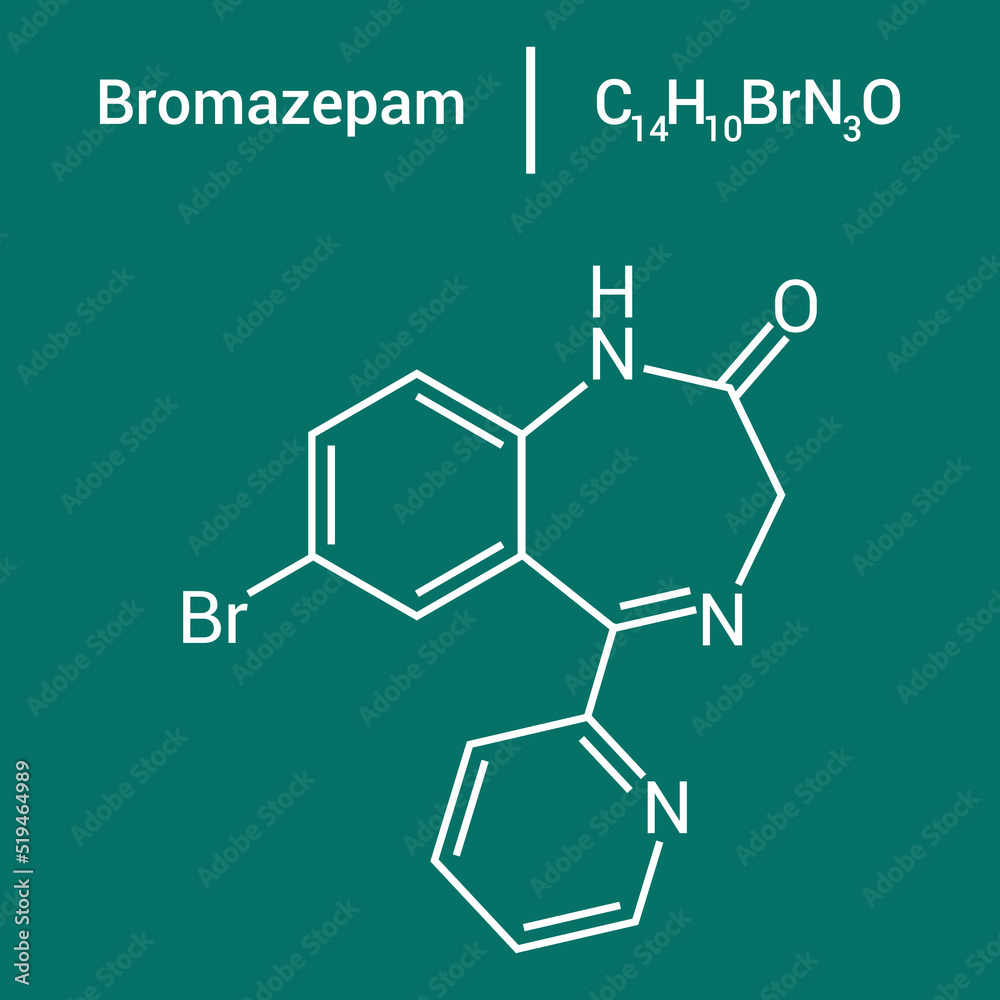 Fototapeta premium chemical structure of Bromazepam (C14H10BrN3O)