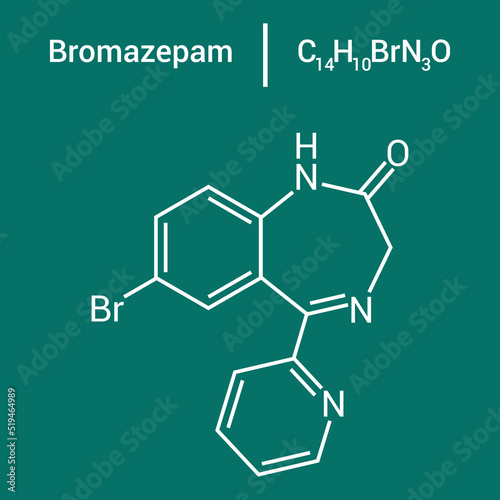 chemical structure of Bromazepam (C14H10BrN3O) photo