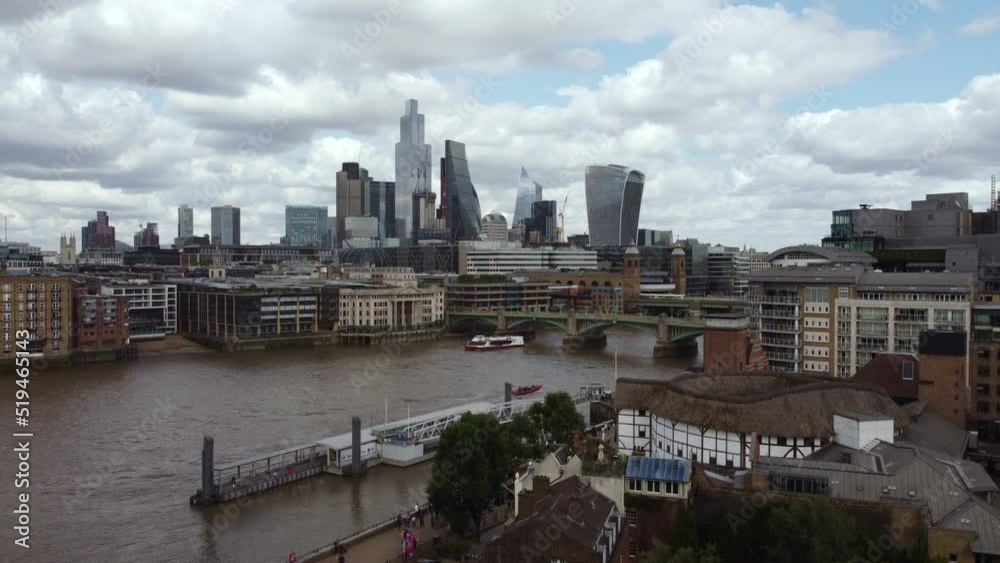 A drone view of the City of London from the River Thames. A drone view of the City of London from the River Thames.