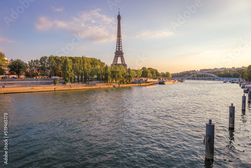 Eiffel tower view from Seine river in trocadero Paris, France