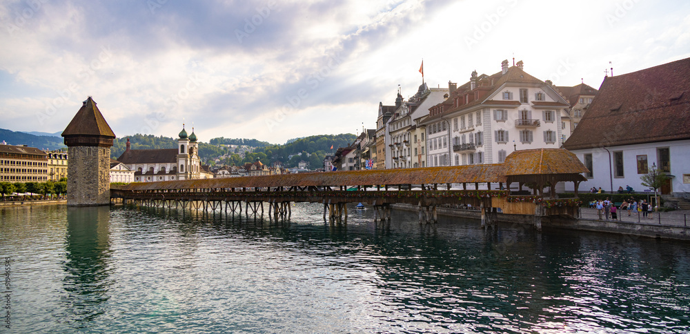 Naklejka premium Famous Chapel Bridge in the city of Lucerne - travel photography
