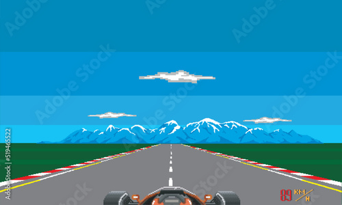8 bit pixel retro racing car arcade game