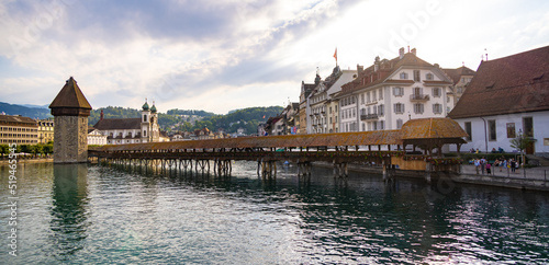 Famous Chapel Bridge in the city of Lucerne - travel photography