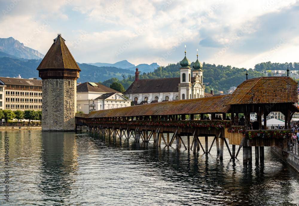 Famous Chapel Bridge in the city of Lucerne - travel photography