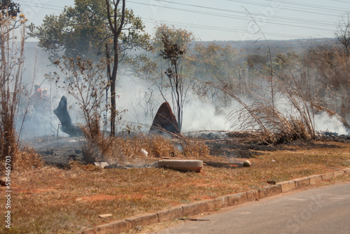 A brush fire near the Karriri-Xoco and Tuxa Indian Reservation in the Northwest section of Brasilia, Brazil photo