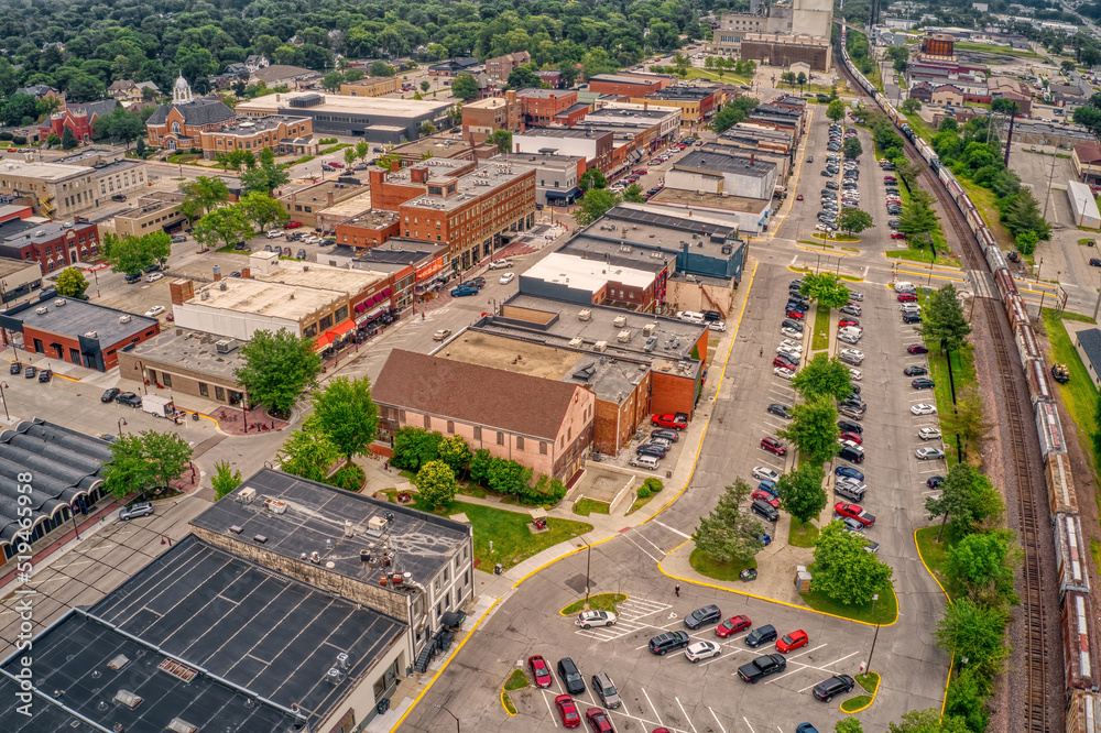 Aerial View of downtown Ames, Iowa during Summer StockFoto Adobe Stock