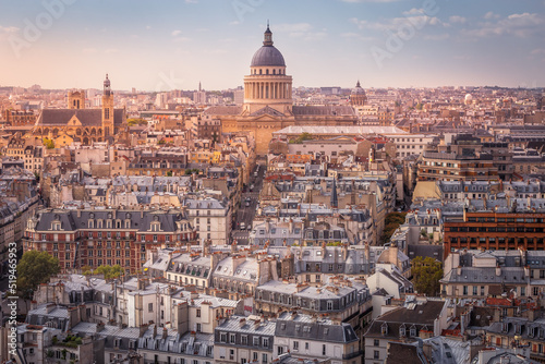 Pantheon and quarter latin roofs at golden sunrise Paris, France © Aide