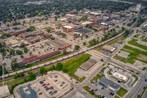 Aerial View of downtown Ames  Iowa during Summer