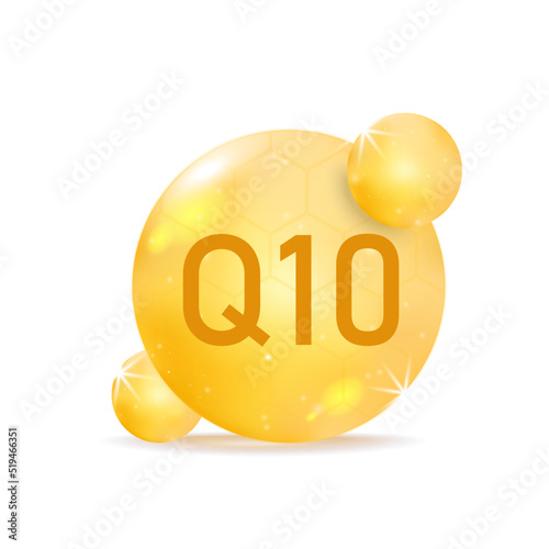 Vitamin Q10 golden icon. Drop vitamin pill capsule.