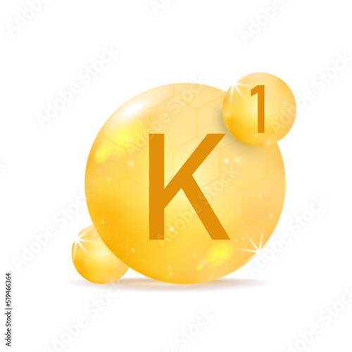 Vitamin K golden icon. Capsule with vitamin drops. 