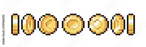 8 bit pixel graphic icon set. Isolated vector illustration. gold coins for animation