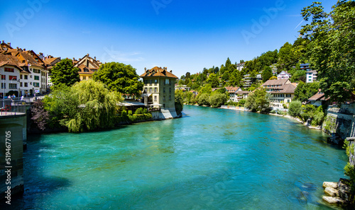 The turquoise blue water of the river Aare in Bern Switzerland - travel photography
