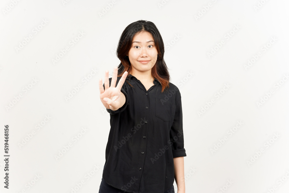 Showing count four finger of Beautiful Asian Woman Isolated On White Background Showing count four finger of Beautiful Asian Woman Isolated On White Background