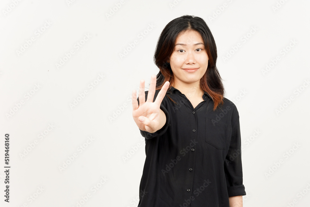 Showing count four finger of Beautiful Asian Woman Isolated On White Background Showing count four finger of Beautiful Asian Woman Isolated On White Background