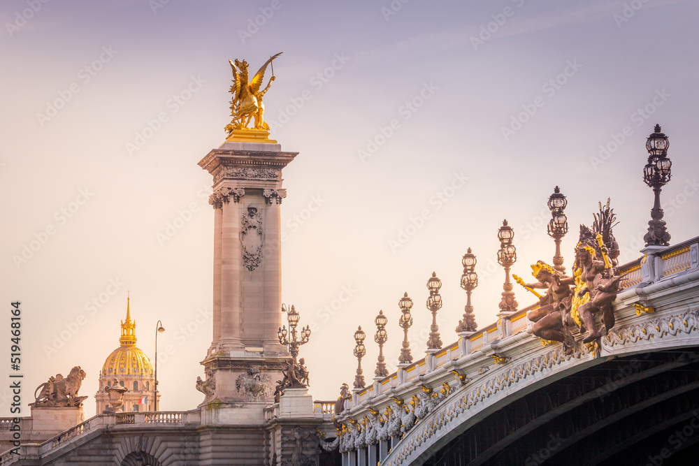 Street lights in Pont Alexandre III and Les Invalides, Paris, france