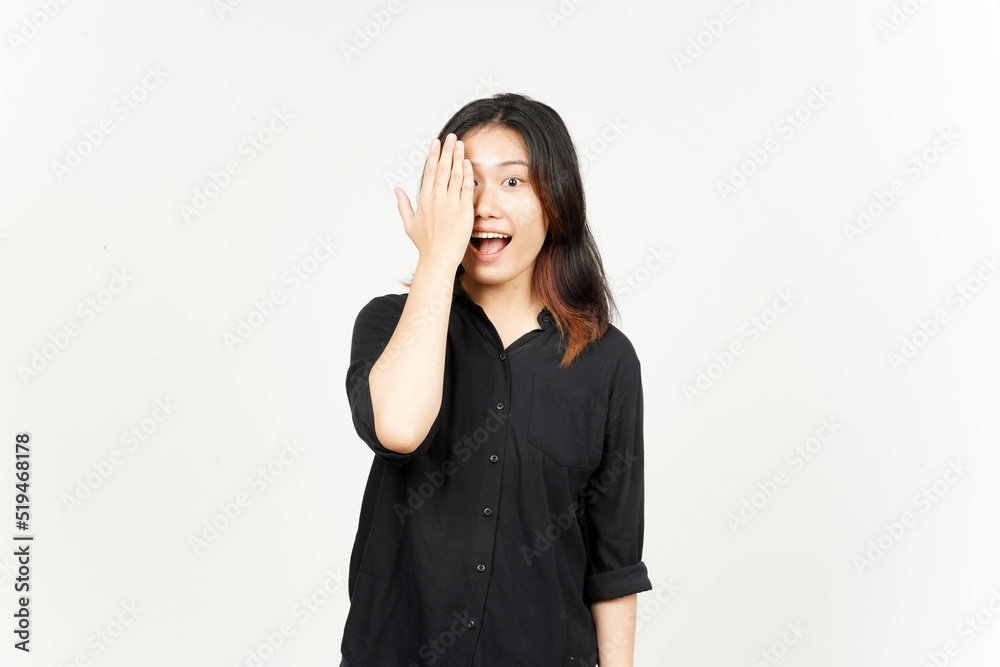 Covering half face and smile of Beautiful Asian Woman Isolated On White Background Covering half face and smile of Beautiful Asian Woman Isolated On White Background
