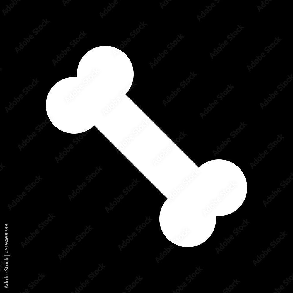 Dog bone vector design isolated white on black background Dog bone vector design isolated white on black background