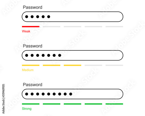 Weak and strong password pattern. Select the required security password. Vector illustration