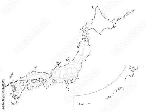日本 白地図 全土（県境線）