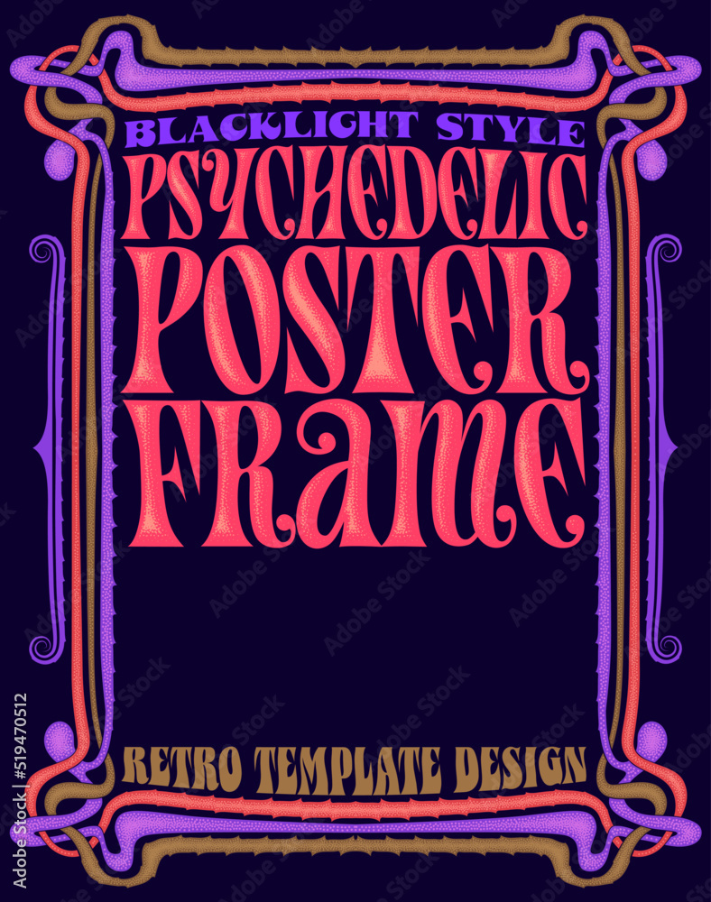 Φωτογραφία A poster template in the style of the psychedelic 1960s and 1970s blacklight posters, with black velvet background and fluorescent colors to be viewed with an ultraviolet light source