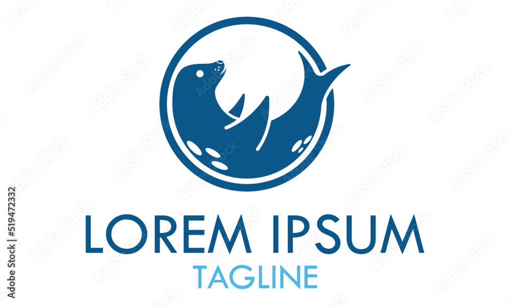 Blue Color Cute Funny Sea Lion Seal Animal Logo Design