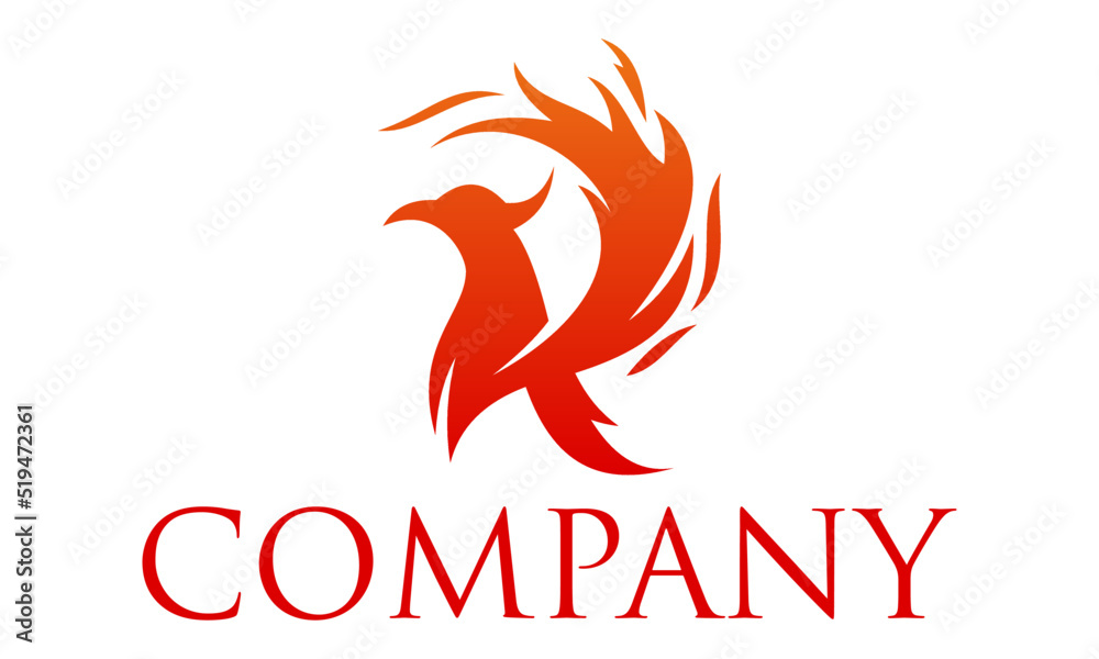 Red Color Initial Letter R Flame Phoenix Logo Design