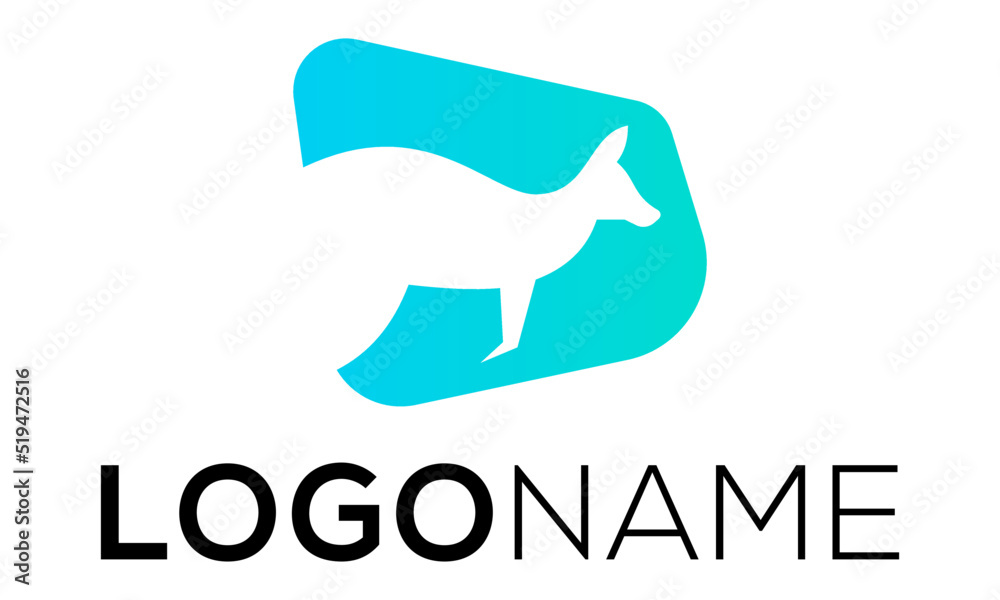 Blue Color Simple Shape Negative Animal Kangaroo Logo Design