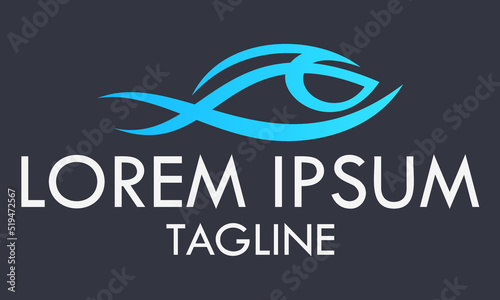Blue Color Abstract Line Fish Fishing Hunt Logo Design