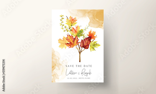 wedding invitation card set with beautiful maple leaves