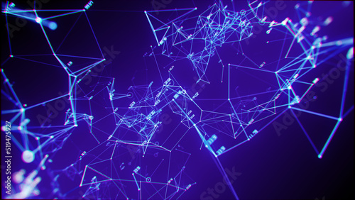 Geometric network connection digital data, dots and numbers abstract technology background.