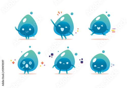 set of water element cartoon character mascot	
