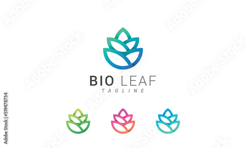 Bio leaf modern ecological line art creative logo