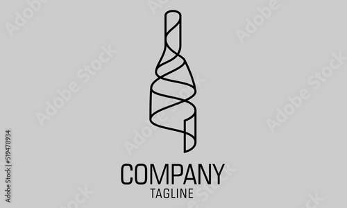 Black Color Elegant Line Art Bottle Wine Logo Design