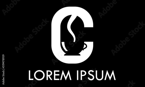 Black and White Color Elegant Initial Letter C Cup Coffee Logo Design