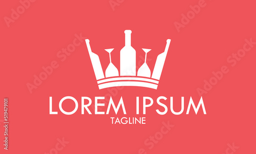 White and Red Monochrome Crown Wine Bottle Logo Design