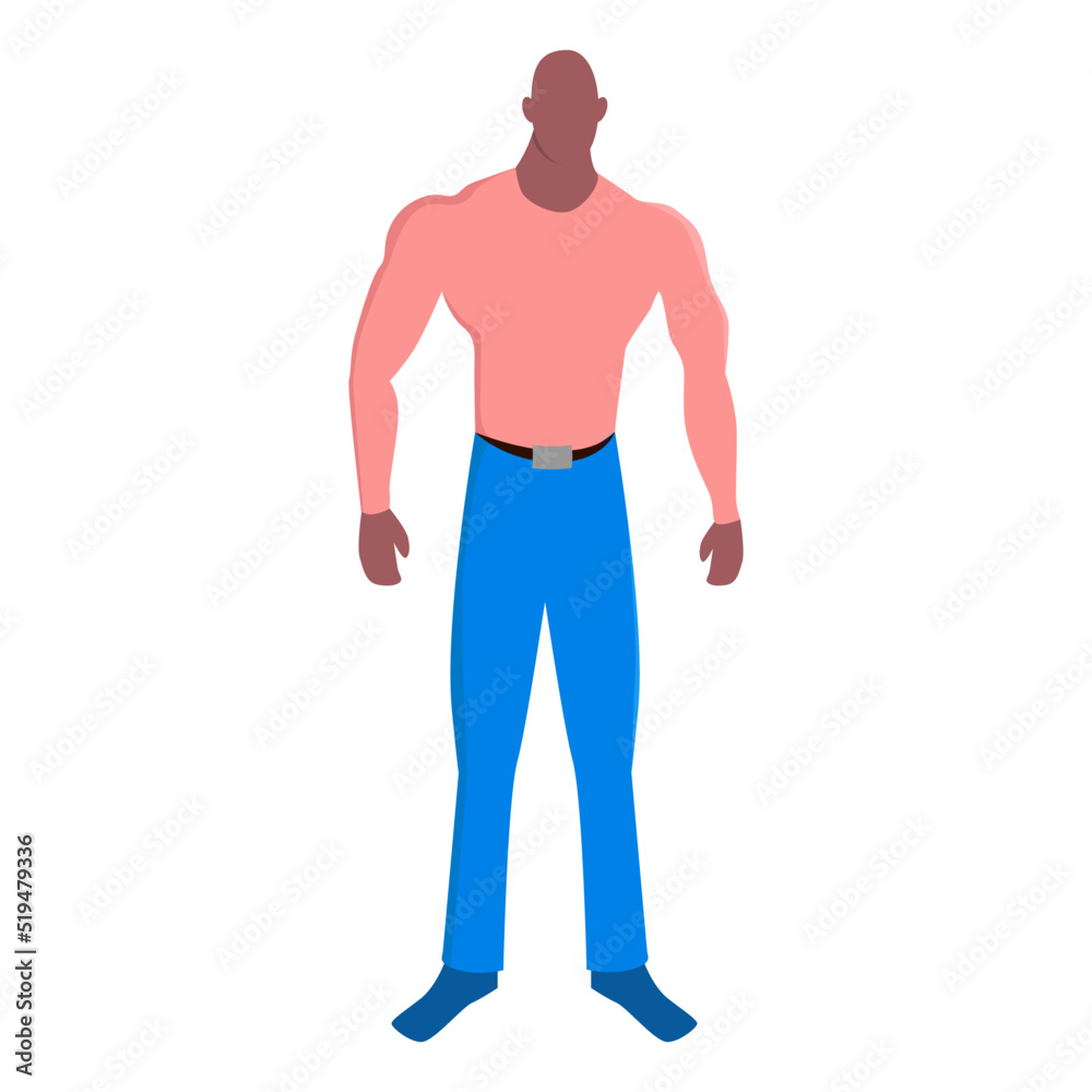Fototapeta premium Muscular man without hair. Flat vector illustration isolated on a white background.
