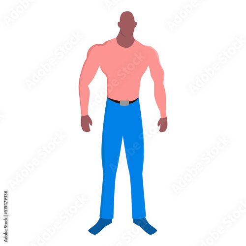 Muscular man without hair. Flat vector illustration isolated on a white background.