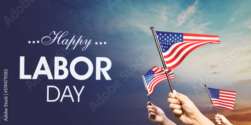 Fotótapéta Hands hold American flag with happy labor day text