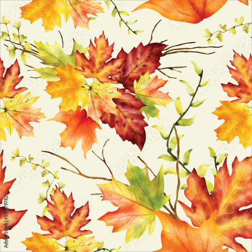 beautiful watercolor maple leaves floral seamless pattern