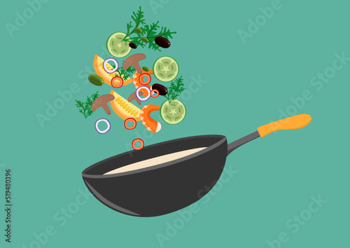 chinese cuisine in a frying pan