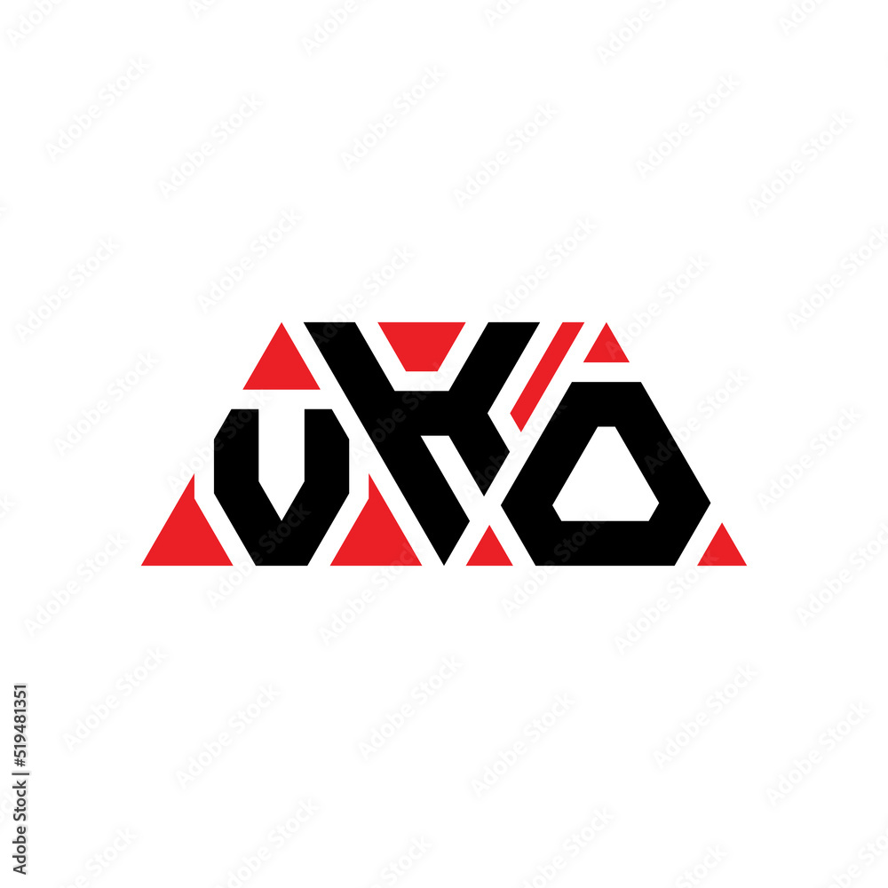 VKO triangle letter logo design with triangle shape. VKO triangle logo design monogram. VKO triangle vector logo template with red color. VKO triangular logo Simple, Elegant, and Luxurious Logo...
